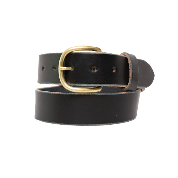 Proven Hands Classic Full Grain Leather Belt – Made in USA - Black - Solid Brass Round Buckle
