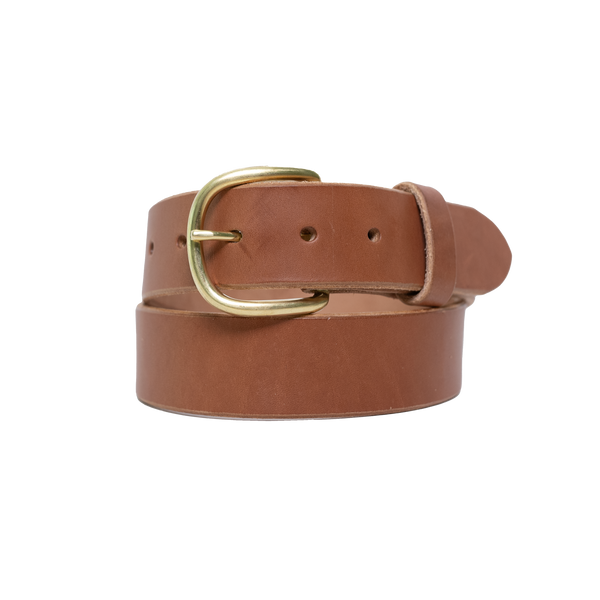 Proven Hands Settler Full Grain Leather Belt – Made in USA - Buck Brown - Solid Brass Round Buckle