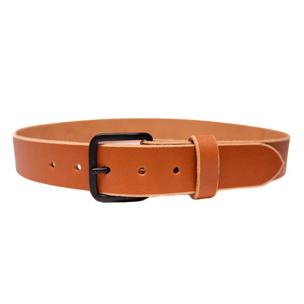 Proven Hands Classic Tan Full Grain Leather Belt – Made in USA - Tan - Solid Brass Round Buckle