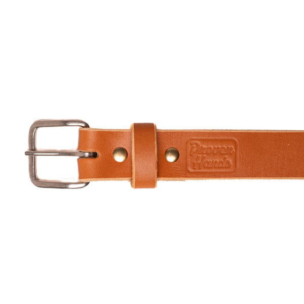 Proven Hands Classic Tan Full Grain Leather Belt – Made in USA - Tan - Solid Brass Round Buckle