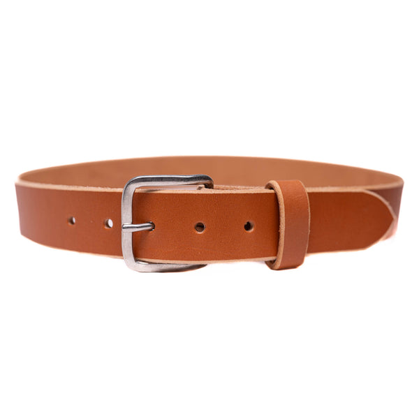 Proven Hands Classic Tan Full Grain Leather Belt – Made in USA - Tan - Solid Brass Round Buckle