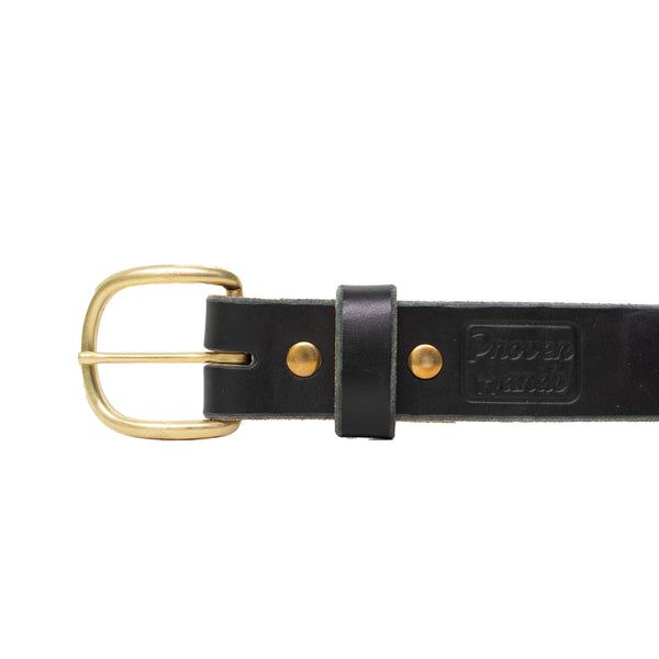 Proven Hands Classic Full Grain Leather Belt – Made in USA - Black - Solid Brass Round Buckle