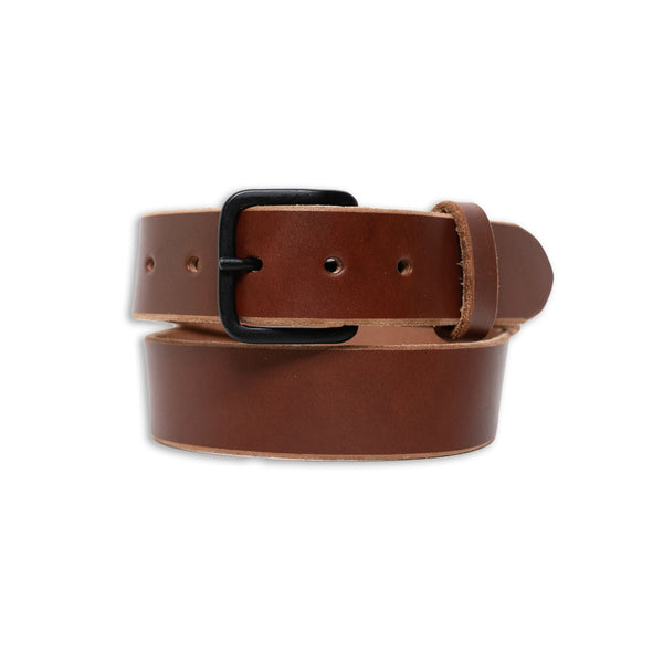 Proven Hands Classic Full Grain Leather Belt – Made in USA - Brown - Black Buckle