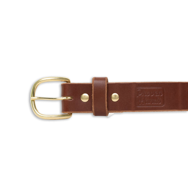 Proven Hands Classic Full Grain Leather Belt – Made in USA - Brown - Solid Brass Round Buckle