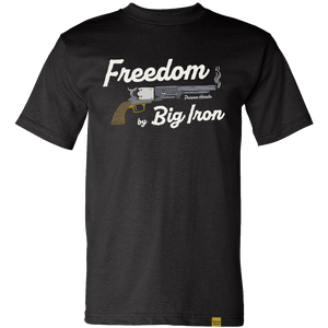 Proven Hands 100% Made in USA Cotton Tee Shirt Black. "Freedom by Big Iron" Design. Everyday Wear.