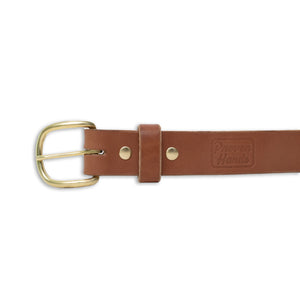 Proven Hands Settler Full Grain Leather Belt – Made in USA - Buck Brown - Solid Brass Round Buckle